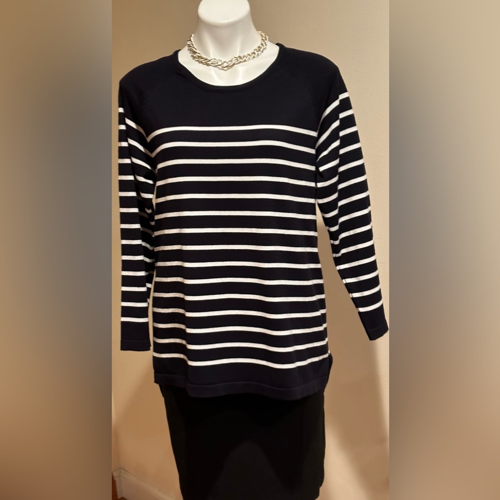 Grace Black & White Stripes Long Sleeves Perfect Fit Sweater SZ M In Good Cond